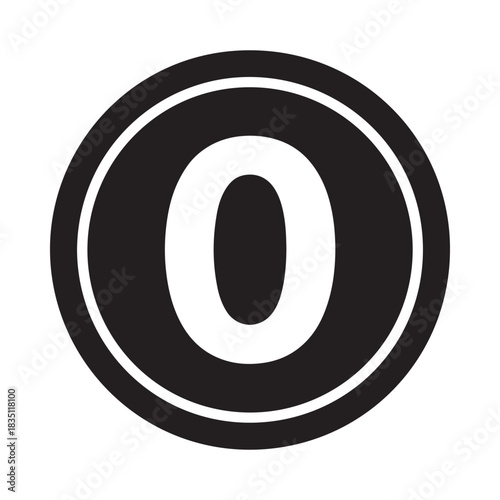 Black circle number zero icon with double outline