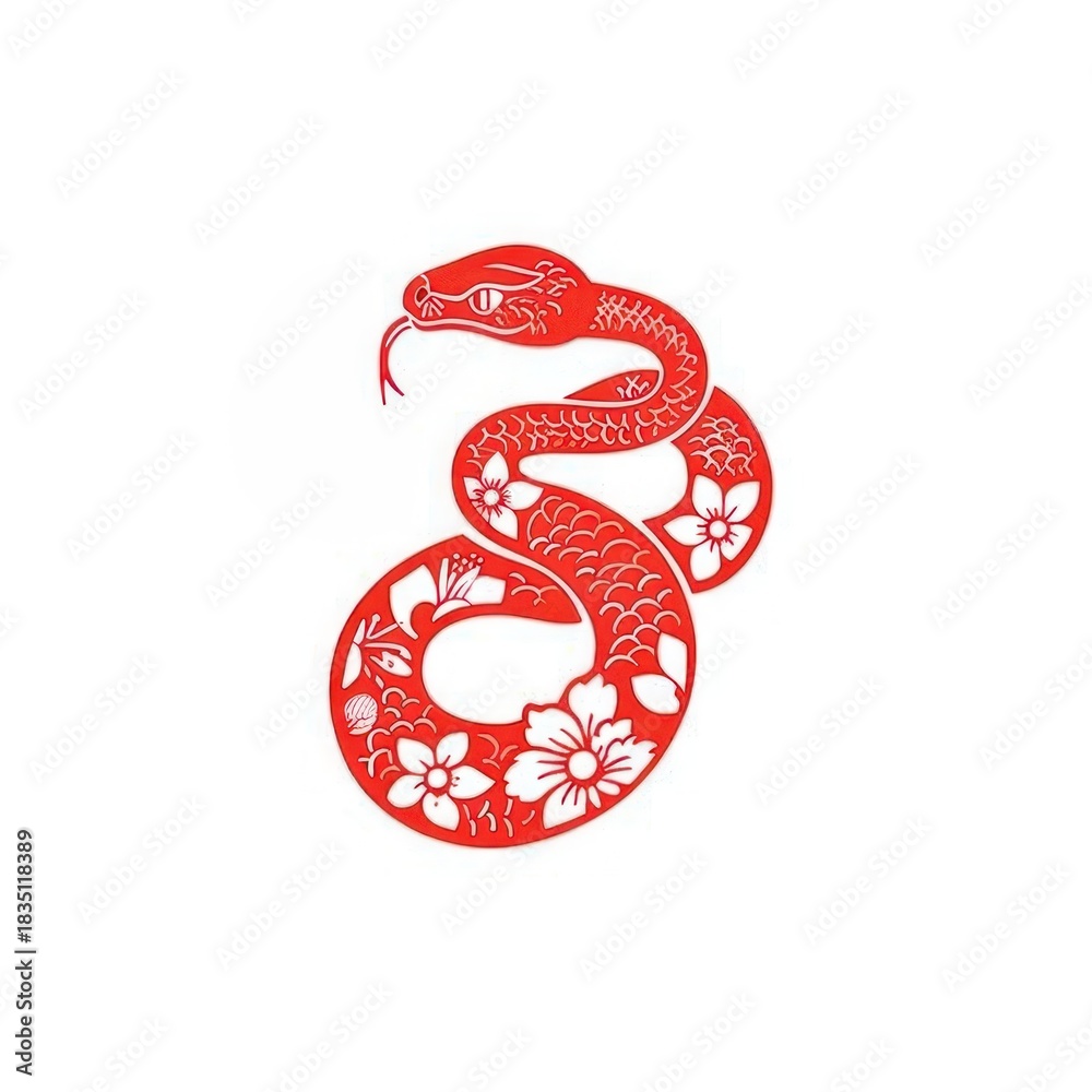 Obraz premium Chinese zodiac sign red snake illustration traditional chinese.