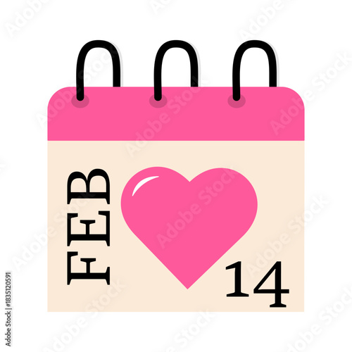Valentine's Day february 14th date on calendar. Vector illustration on isolated background