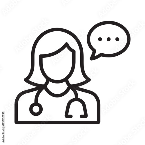 Female doctor icon with speech bubble for consultation