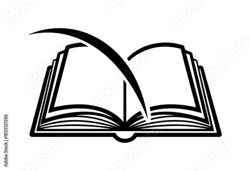 Open book with curved element evokes knowledge, learning, and wisdom concept