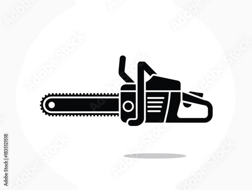 Chainsaw Black Silhouette Icon: Wood Cutting and Forestry Equipment Symbol