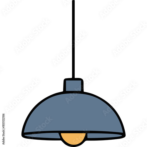 Simple Pendant Light Fixture With Dome Shade And Visible Bulb On A Black Background Minimalist Interior Design Element