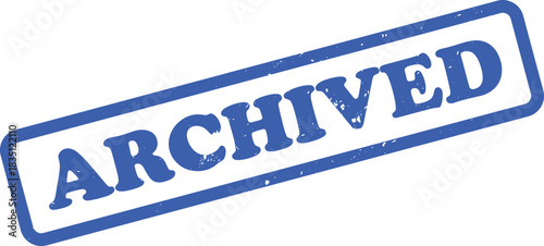 Blue Archived Rubber Stamp Impression on White with a Rectangular Border