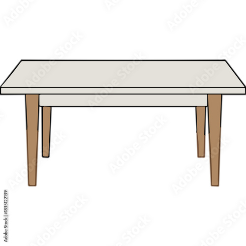 Simple Rectangular Table With Four Wooden Legs In A Clean White Background Perfect For Minimalist Interior Design And Product Placement
