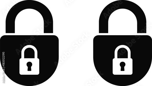 black silhouette padlock icon, secure lock symbol, minimal security vector on white background.