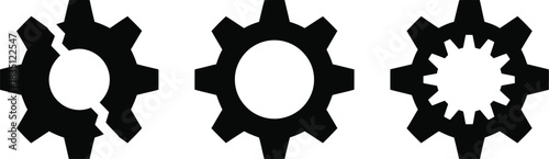 black silhouette gear icon, settings mechanism, simple bold vector on white, minimal clean UI symbol.