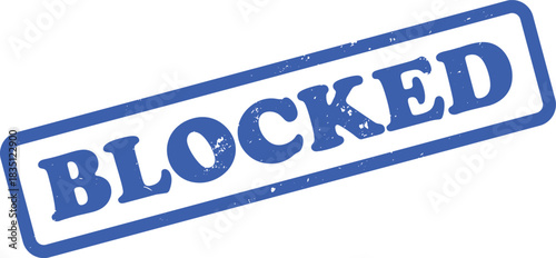 Blue Blocked Rubber Stamp on White, Text Inside a Rectangular Design