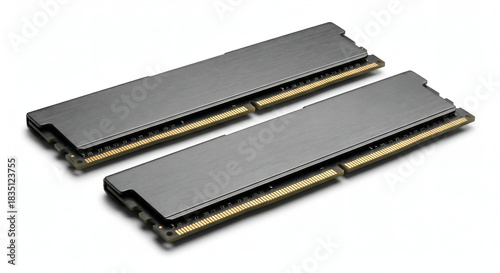 Pair of modern computer RAM modules with metallic heat spreaders