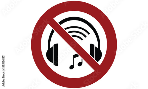 No Music Sign Vector – Prohibited Sound Symbol, Silence Zone Icon, Headphone Ban Graphic