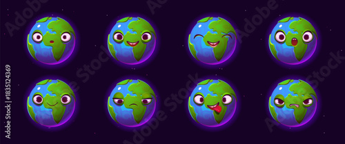Cute Earth character with different emotions