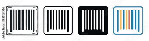 Set of four barcode icons showing different graphic design styles including a hand-drawn sketch, a simple outline, a solid inverted symbol, and a modern colorful version