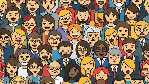 Colorful vector illustration of a diverse community crowd of people.