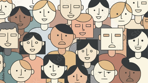 Diverse Group of People with Various Expressions and Skin Tones.