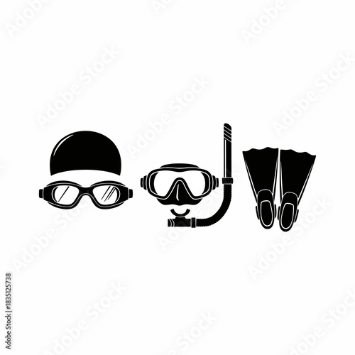 vector silhouette of swimming equipment on white background