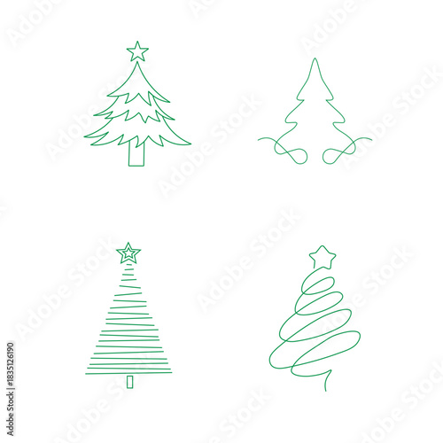 Collection of Line Art Christmas Trees for Holiday Designs	
