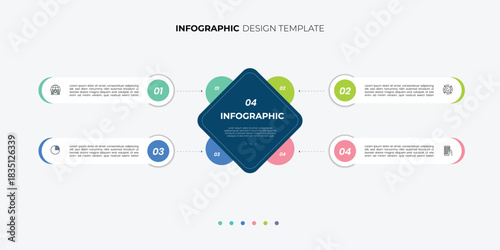 Modern Circle chart infographic template with 4 options for presentations. Infographic 4 diagram chart template for business 4, options, presentation with diagram elements, infographics
