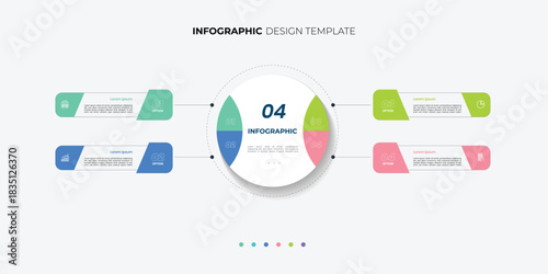 Modern Circle chart infographic template with 4 options for presentations. Infographic 4 diagram chart template for business 4, options, presentation with diagram elements, infographics
