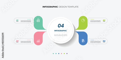 Modern Circle chart infographic template with 4 options for presentations. Infographic 4 diagram chart template for business 4, options, presentation with diagram elements, infographics