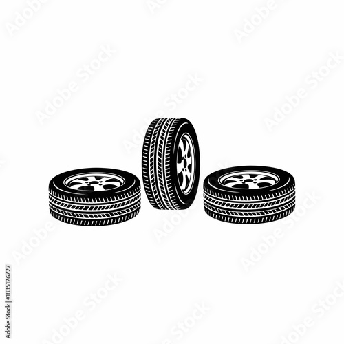 car tire vector silhouette with white background
