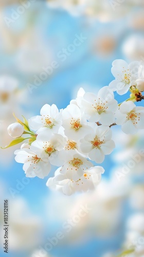 Cherry blossoms in bloom against a clear blue sky