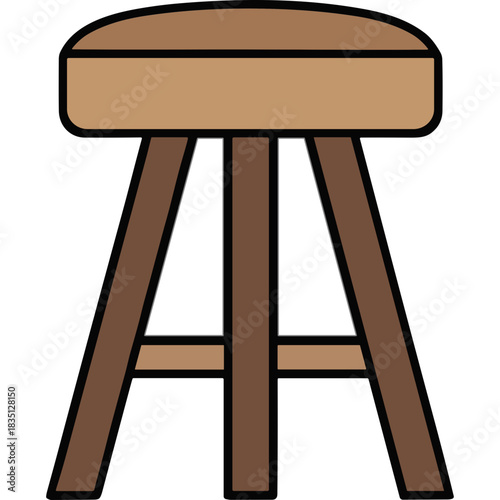 Simple Wooden Bar Stool with Light Brown Cushion and Dark Brown Legs and Crossbars isolated on black background