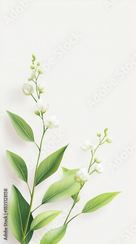 Elegant white florals with fresh green leaves on soft background