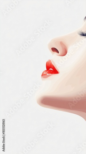 Profile of female with red lips on white background
