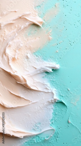 Abstract textured pastel green and cream artistic canvas with swirls