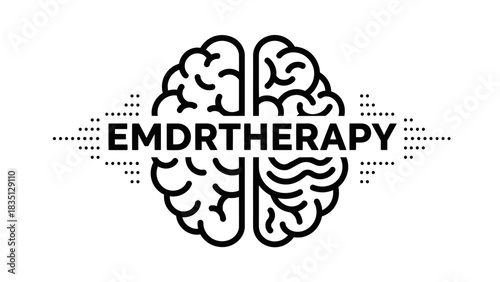Black and white minimalist vector illustration featuring the EMDR Therapy (Eye Movement Desensitization and Reprocessing) logo concept.