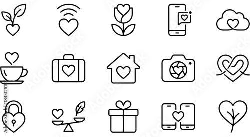 Set of love and heart icons for romance, relationships, and affection themes. Vector