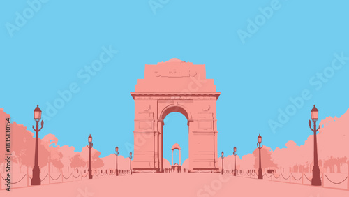 Illustration of India Gate, a war memorial in New Delhi, India.