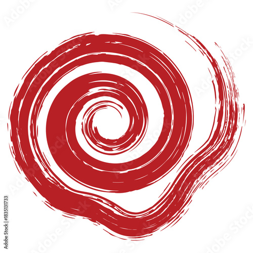 手描きかすれ筆タッチのうずまきストローク素材/赤2