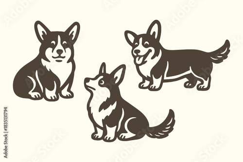 Corgi dog characters cartoon set vector illustration