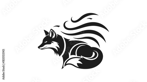 Stylized Black Fox Illustration with Flowing Mane.