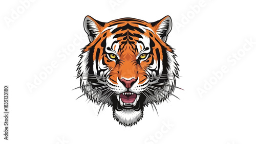 Fierce Tiger Head Roaring with Intense Gaze Illustration.