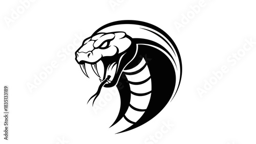 Striking Cobra Head Illustration with Fangs and Hood.