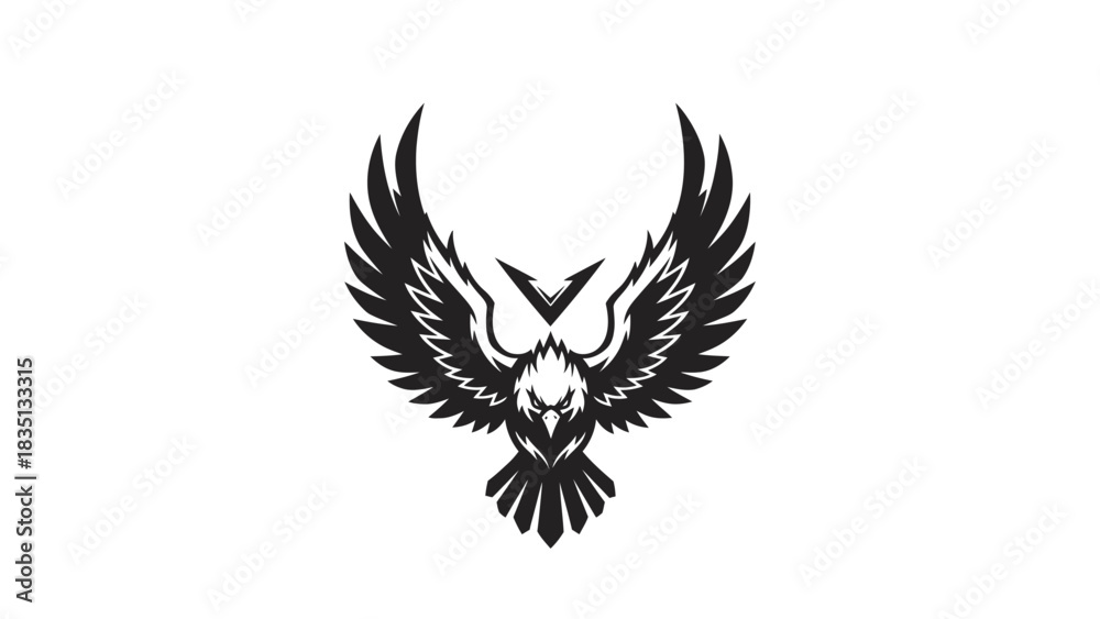 Fototapeta premium Stylized Black Eagle Emblem with Wings Spread Wide.