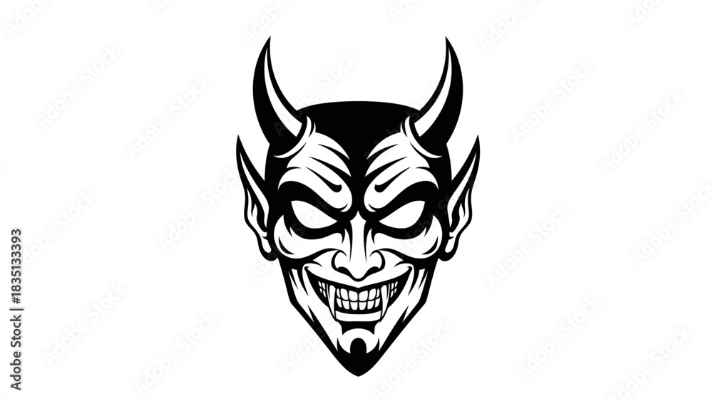Fototapeta premium Intense Devil Face Illustration with Sharp Features and Sinister Grin.