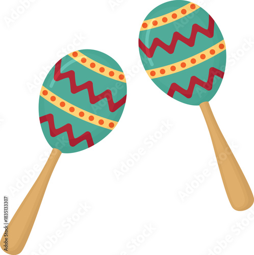 Bright illustration with pair of colorful maracas. Music, carnival and festival elements isolated on white