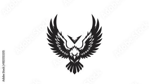 Stylized Black Eagle Emblem with Wings Spread Wide.