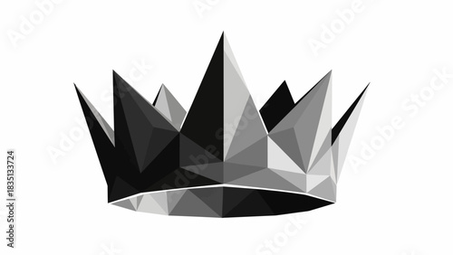 Geometric Low Poly Crown Design in Grayscale.