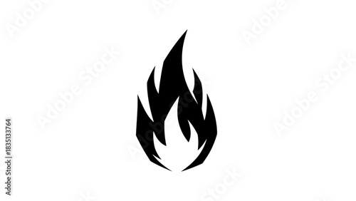 Stylized Black Flame Icon on White Background.