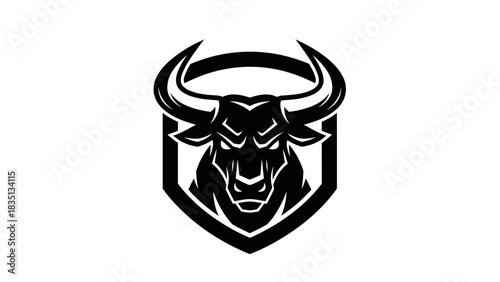Fierce Bull Head Emblem in Shield Shape.