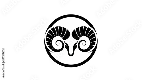 Stylized Ram Head Logo in Circle.