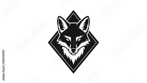 Striking Black and White Fox Head Logo Design with Diamond Shape.