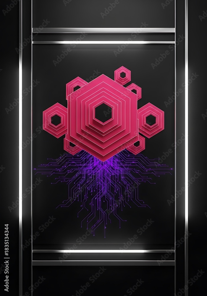 Obraz premium Abstract geometric network formation with connected hexagonal layers