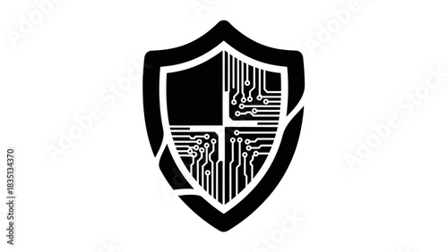 Digital Security Shield with Circuit Board Pattern Illustrating Cyber Protection.