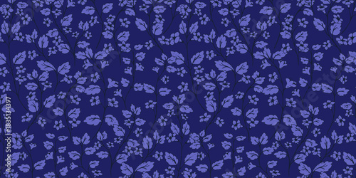 Seamless vector pattern featuring delicate forest flowers and leaves in soft pastel tones. Hand drawn botanical elements create a vintage, elegant, and timeless design, ideal for textiles, wallpapers