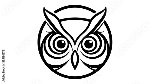 Stylized Owl Face Emblem with Large Expressive Eyes.
